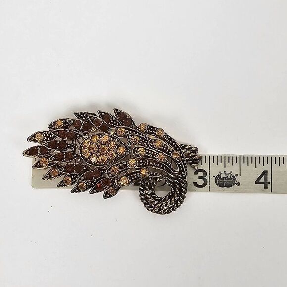 Vintage Yellow Brown Crystal Rhinestone Floral Big Brooch Pin Pendant Gold Tone‎ - Picture 9 of 13